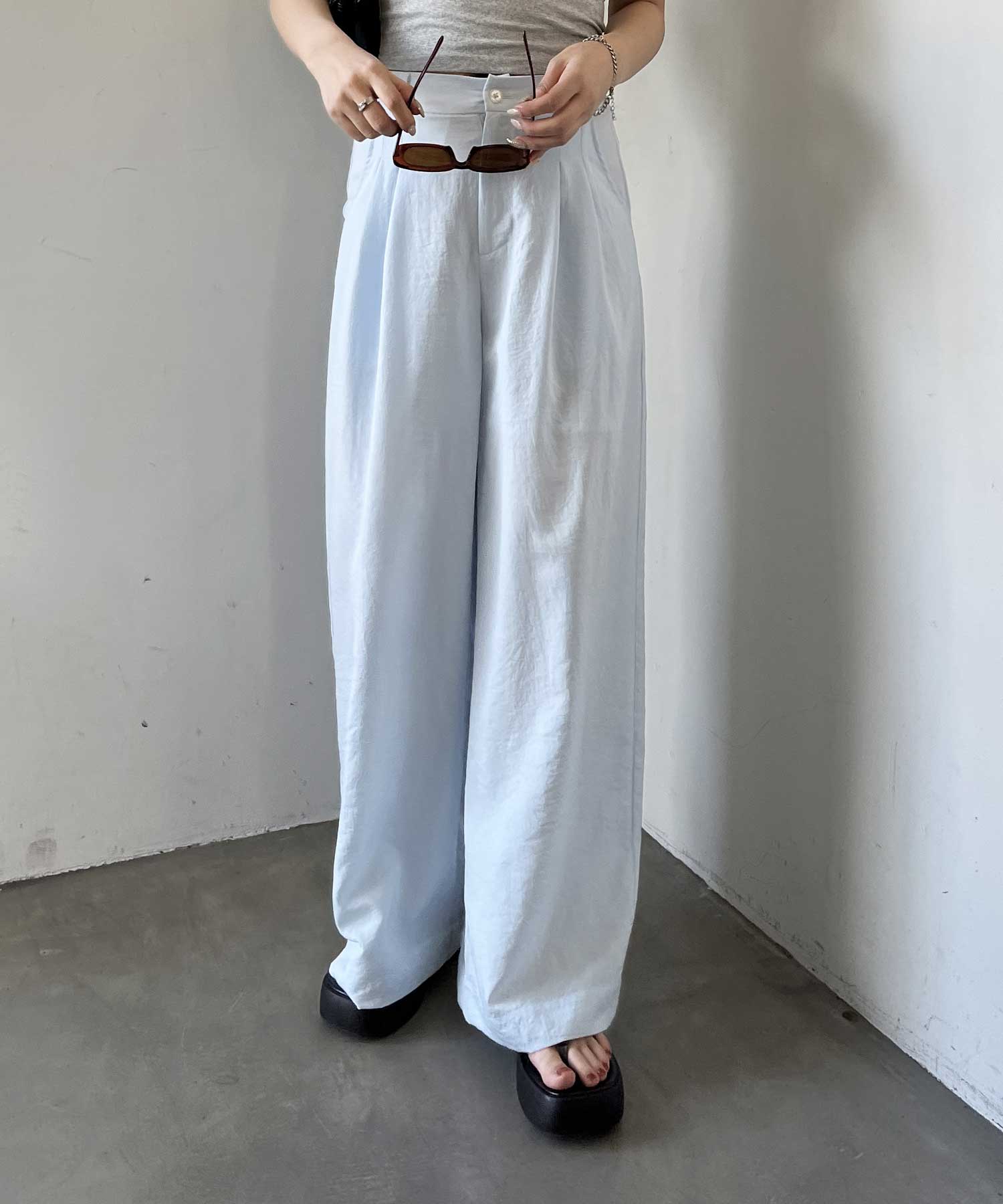 ハイウエストスラックスタックワイドパンツ | ファッション通販サイト NUGU