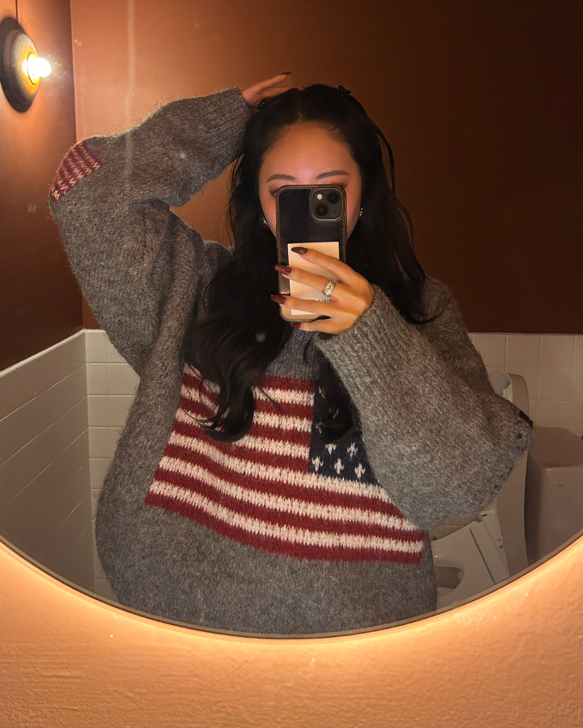 （ユニセックス）アメリンカンVネックバルーンスリーブセーター