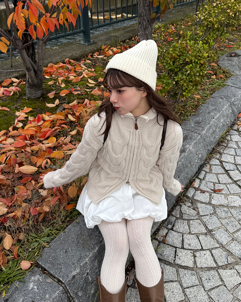 ハイネックビックケーブルニットダブルジップセーター | ファッション