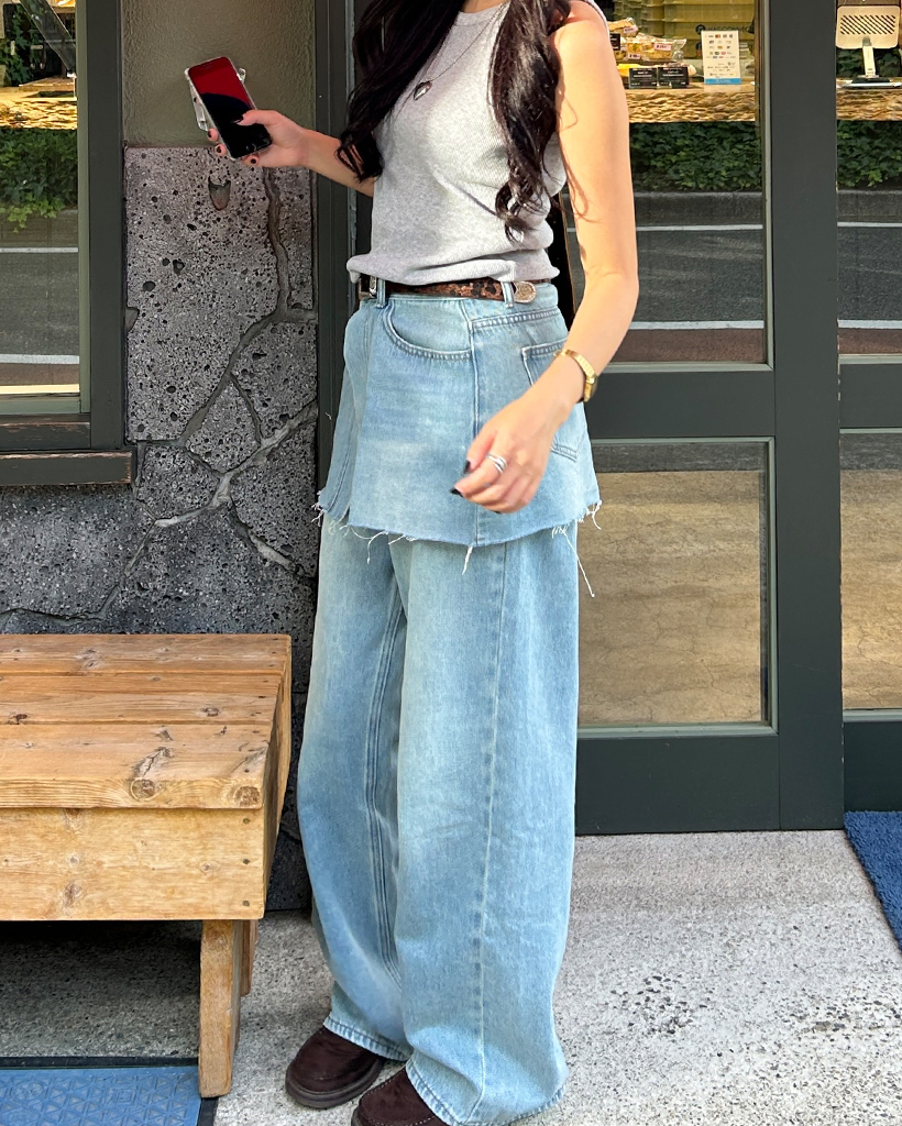 カットオフラップスカート＆ワイドデニムセット | ファッション