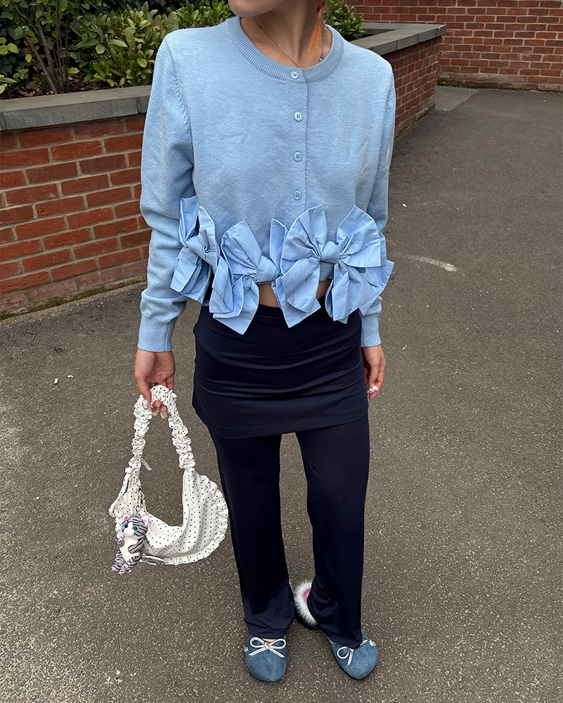 ビックリボンヘムクロップドニットカーディガン | ファッション