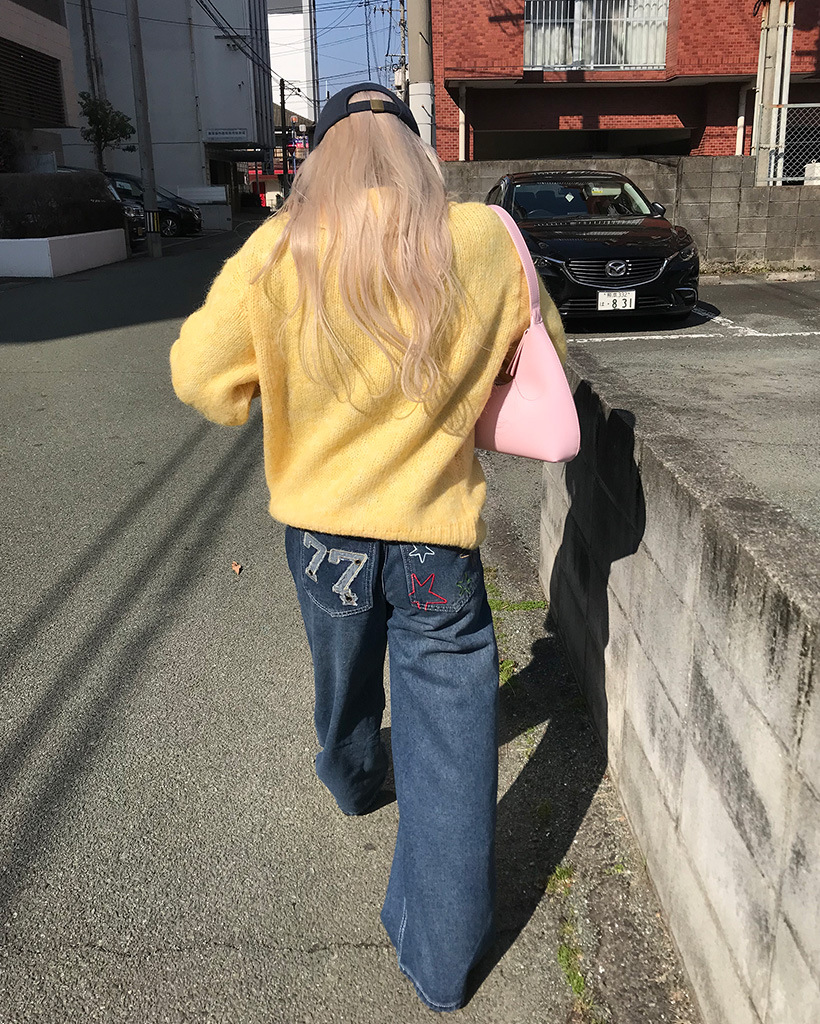 ヒップステッチウォッシングデニムパンツ