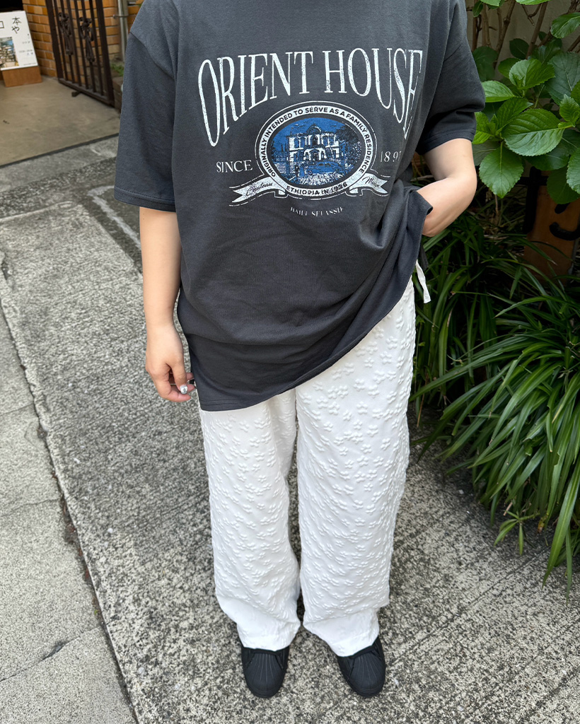 ウエストストリングフラワーエンボスパンツ | ファッション通販