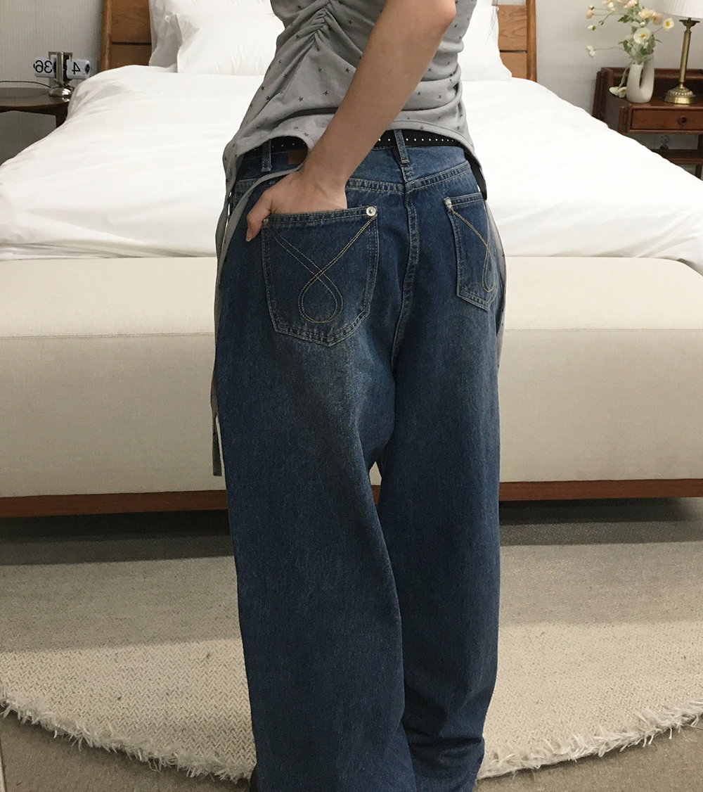 S~XL]サイドスタッズワイドデニムパンツ | ファッション通販