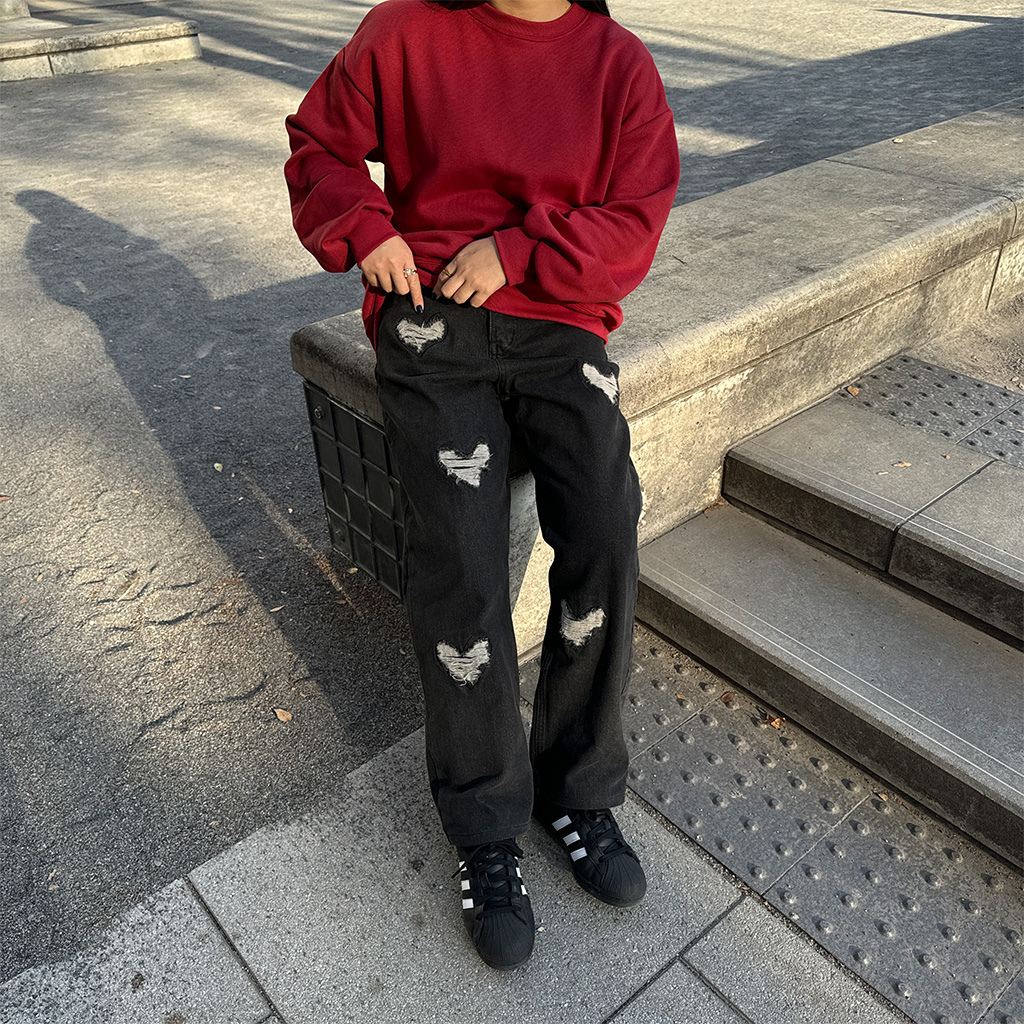 ハートダメージデニムパンツ | ファッション通販サイト NUGU