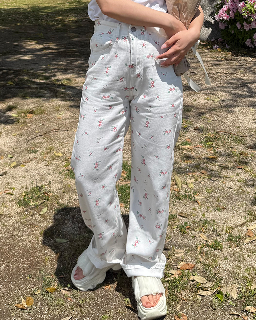 フラワーストレートコットンパンツ | ファッション通販サイト NUGU
