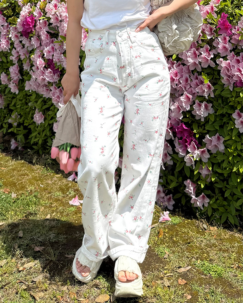 フラワーストレートコットンパンツ | ファッション通販サイト NUGU