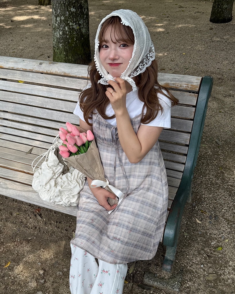 バストプリーツシースルーチェックキャミワンピース