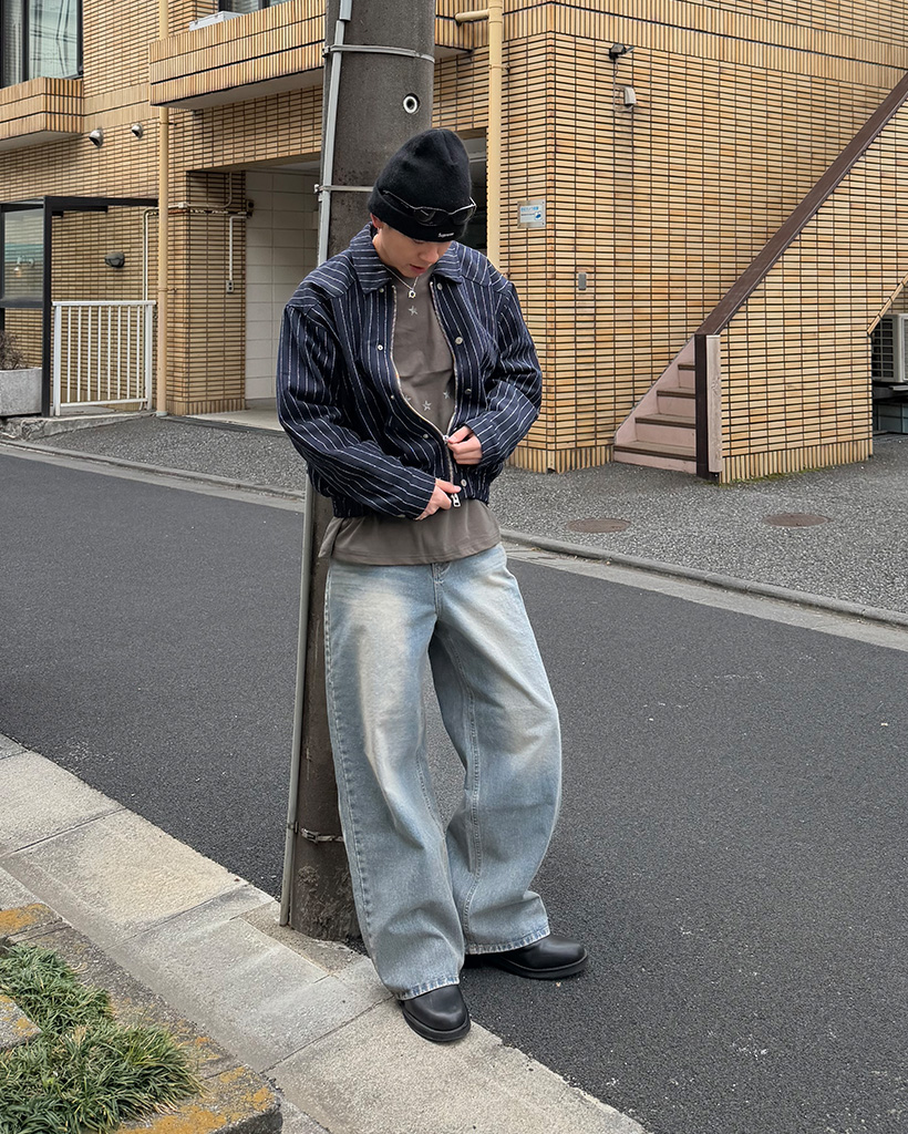 （ユニセックス）ビンテージウォッシュワイドジーンズ