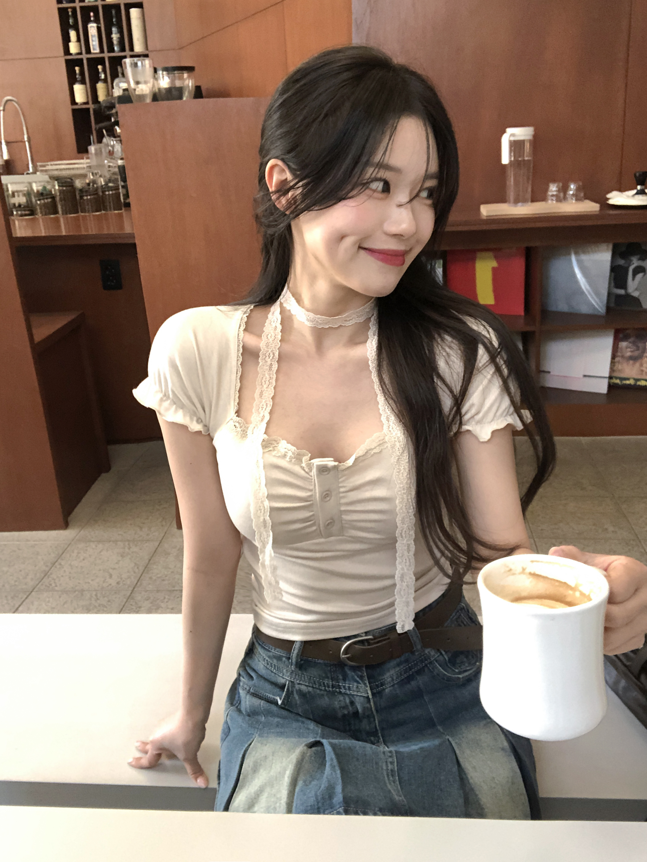 ［美品］ダークデニム プリーツスカート ベルト付き　ミニスカート miniministore｜ミニデニムプリーツスカート ベルト付き