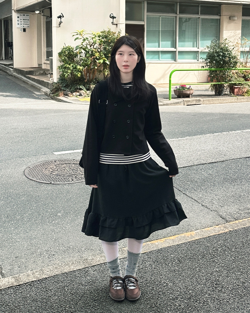 フリルミドルウエストゴムスカート