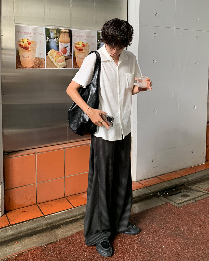 ユニセックス) ストライプワイドスラックスパンツ | ファッション通販