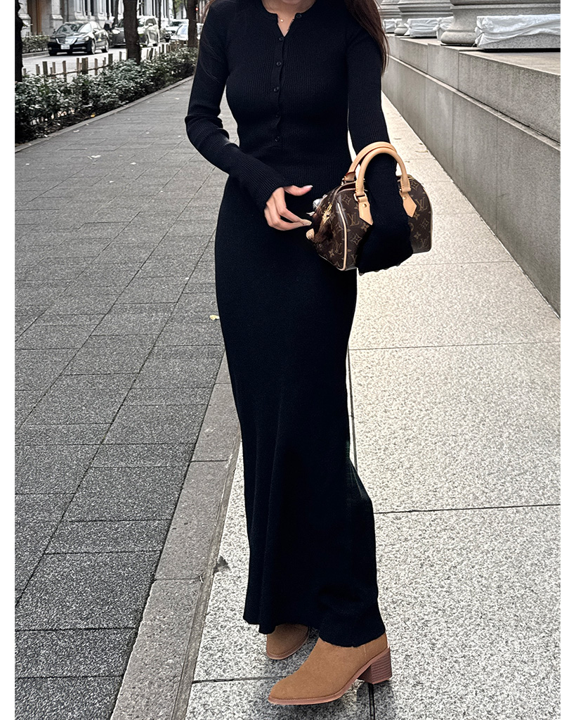 ボタンスリムロングワンピース | ファッション通販サイト NUGU