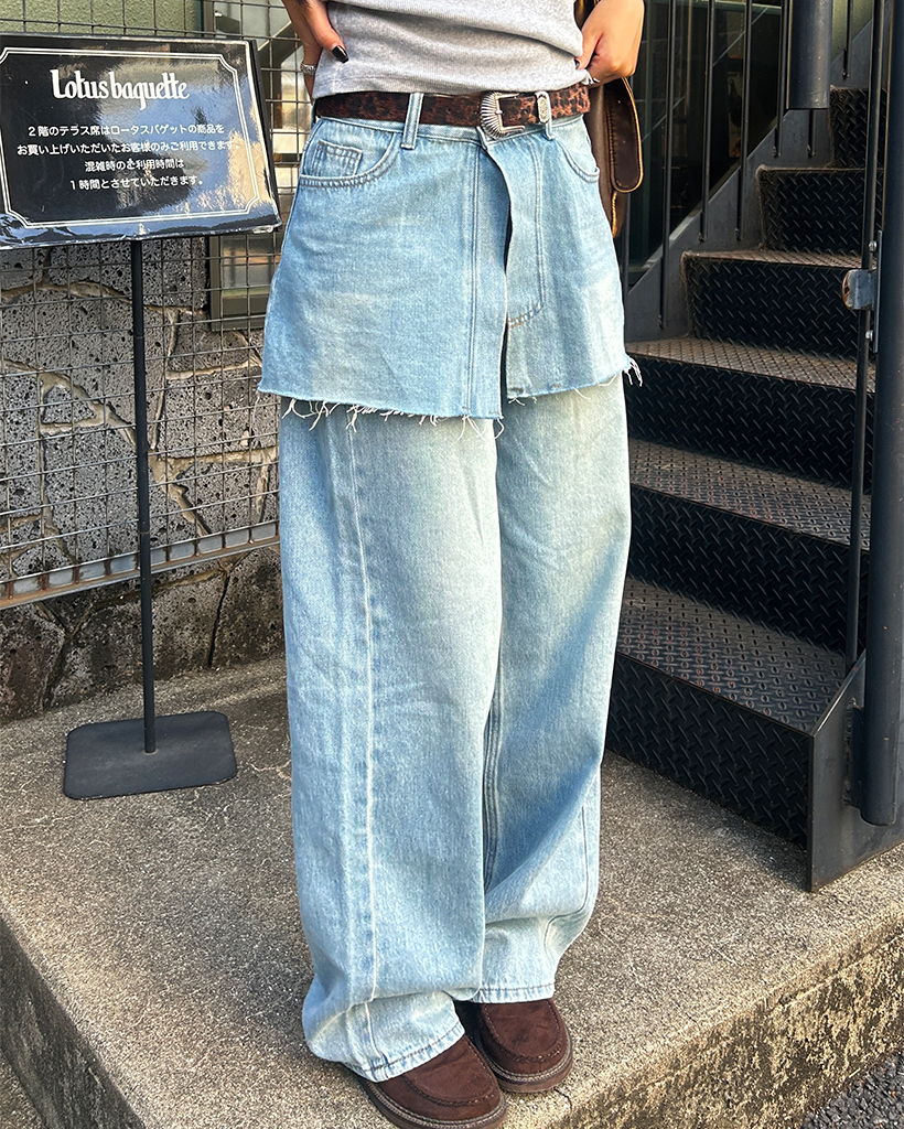 カットオフラップスカート＆ワイドデニムセット | ファッション