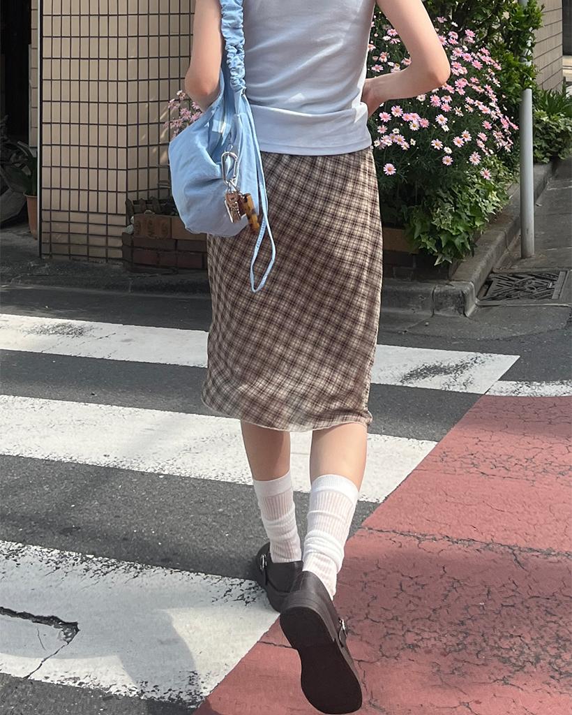 シースルーグラフチェックミディスカート | ファッション通販
