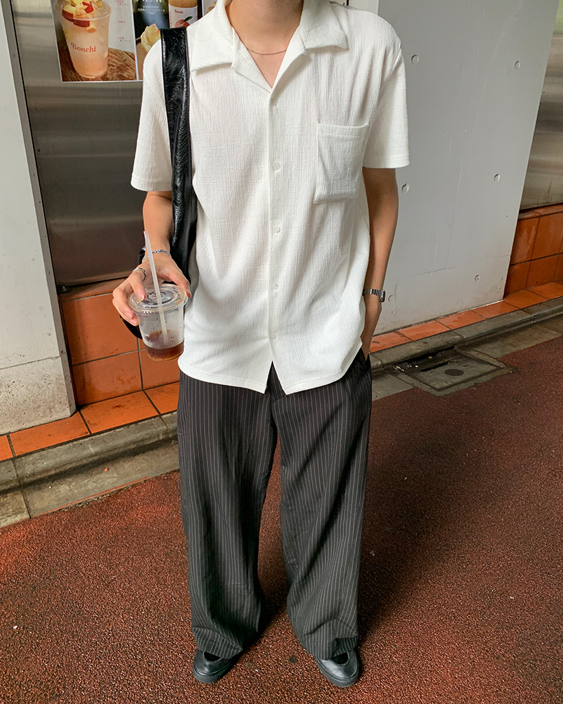 ユニセックス) ストライプワイドスラックスパンツ | ファッション通販