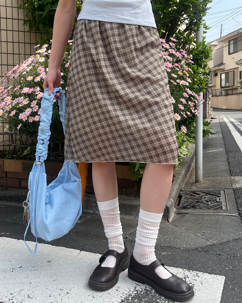 【J KOO】★送料・関税込★チェックフリータードミディスカート チェックミディスカート | ファッション通販サイト NUGU