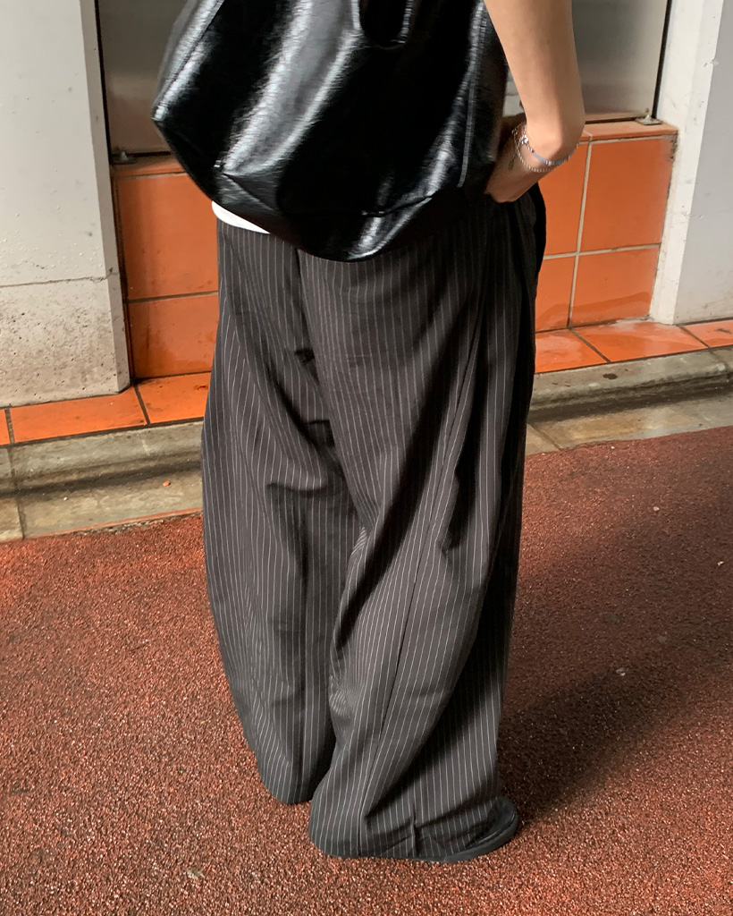 ユニセックス) ストライプワイドスラックスパンツ | ファッション通販