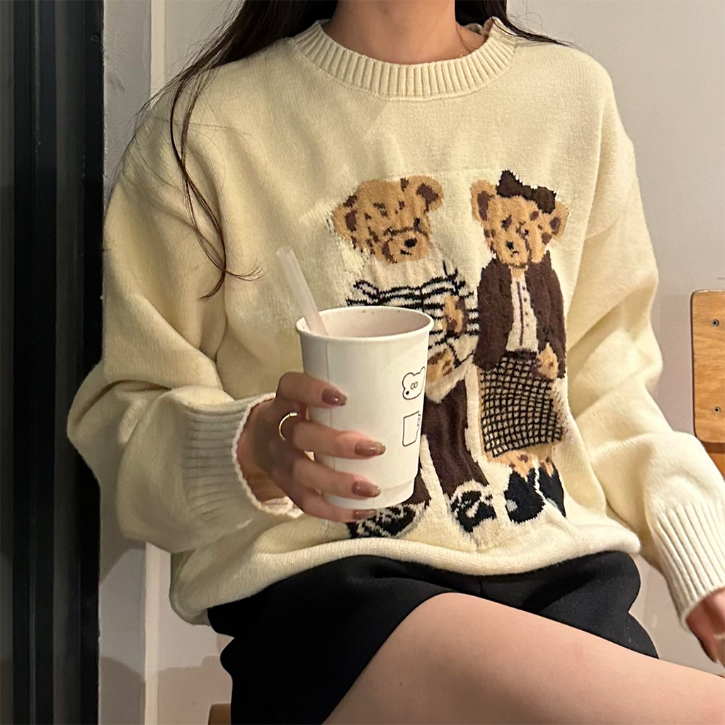 GROVE 韓国　セーター　ニット　ブラウン　ニット　WEAVER KNI.T org.jpg