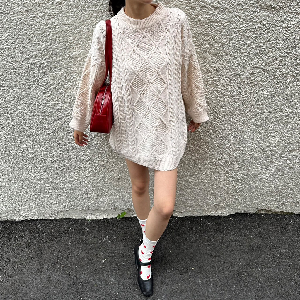 オーバーサイズロングケーブルニット | ファッション通販サイト NUGU