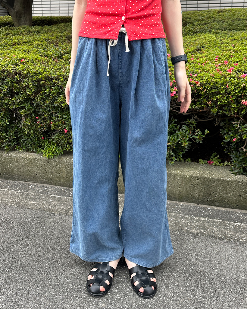 デニムウエストゴムストリングワイドパンツ | ファッション通販サイト NUGU