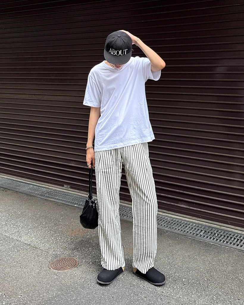 バックパッチポケットストライプワイドパンツ | ファッション