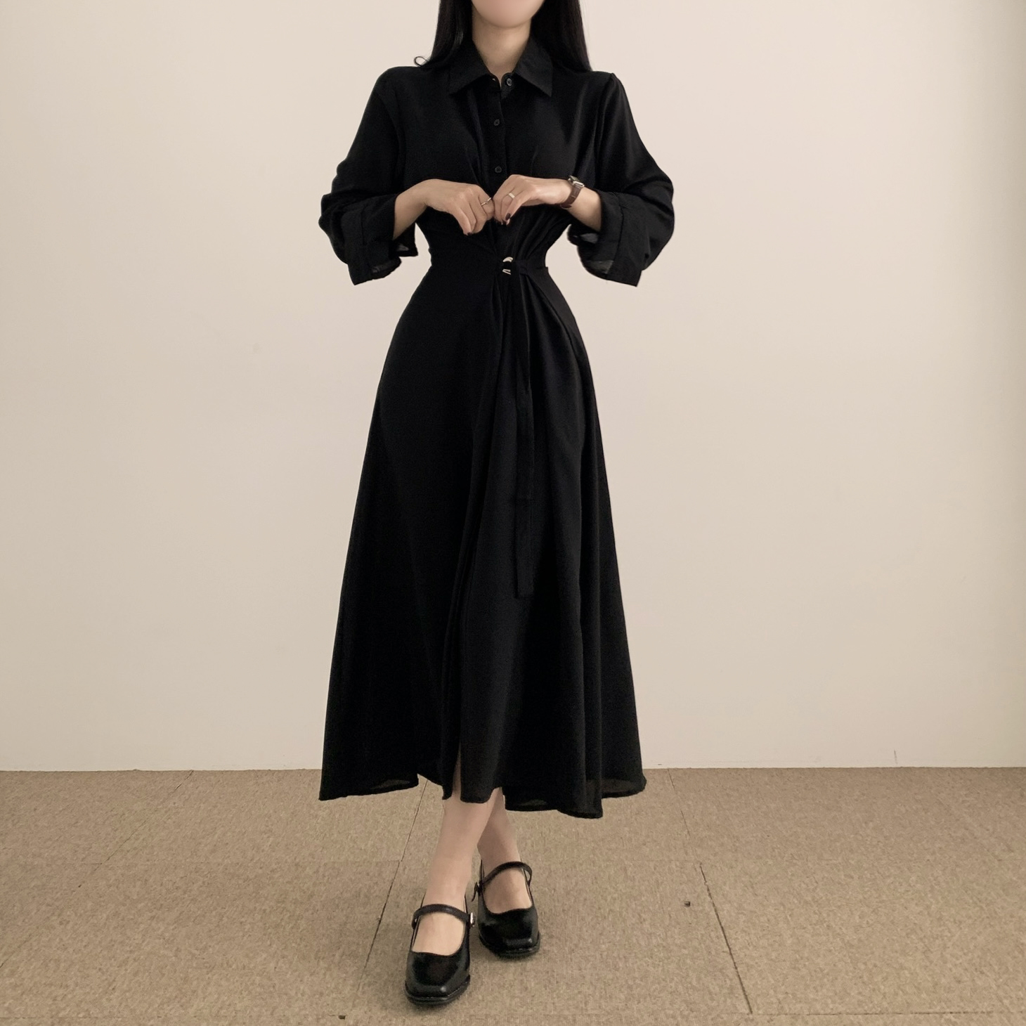 ウエストリングベルトロングシャツワンピース | ファッション