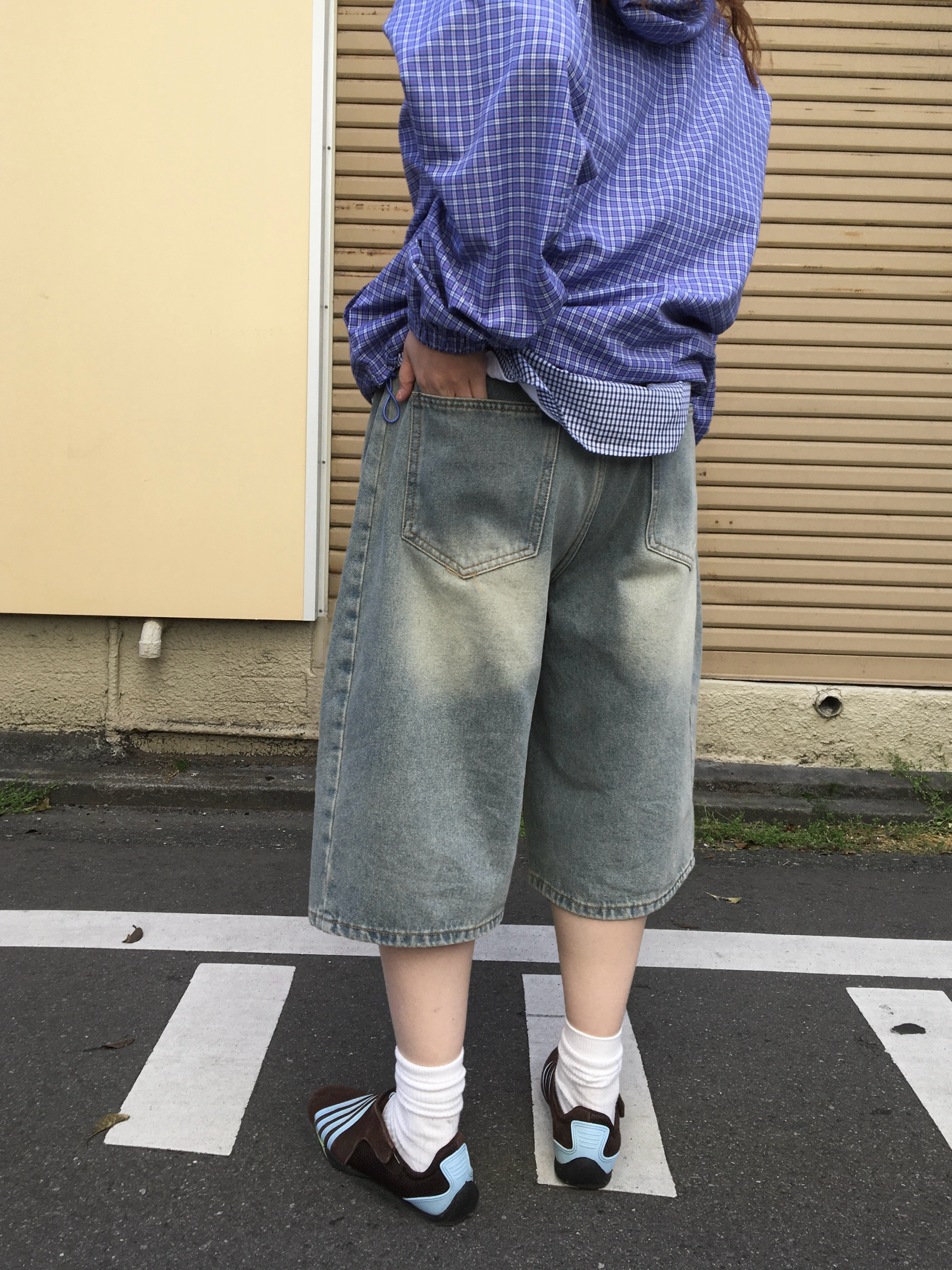 5Size]デイリーサイドタック入りデニムハーフパンツ