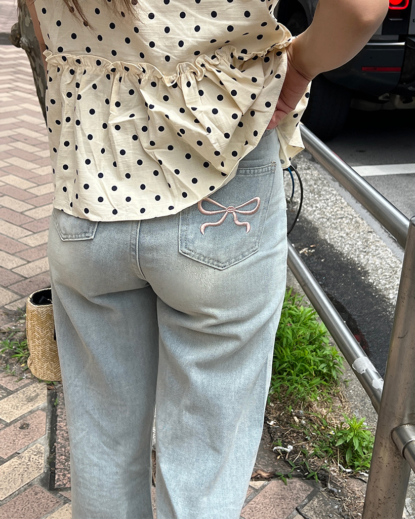 リボンステッチヒップポケットデニムパンツ | ファッション通販