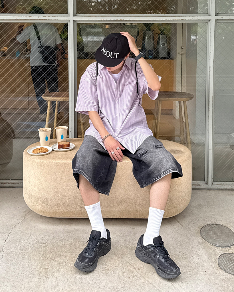 ユニセックス）ダメージバミューダデニムパンツ | ファッション