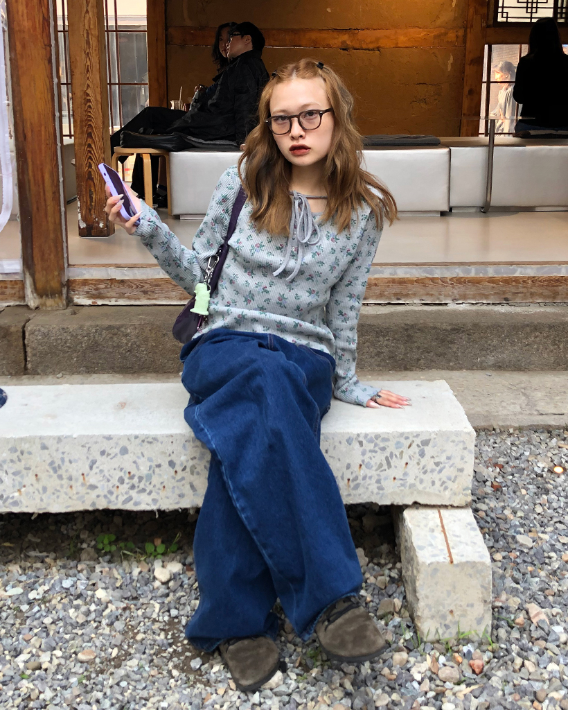 ホルターヘンリーネックフラワーリブロングTシャツ | ファッション