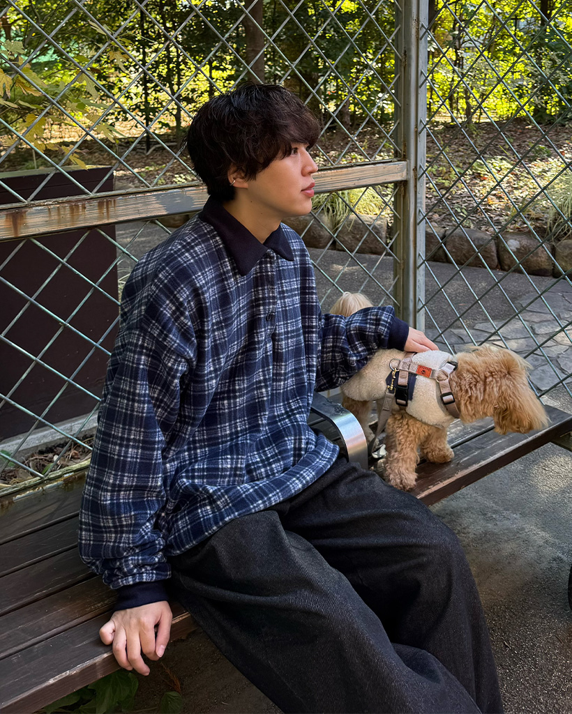 (ユニセックス)カラーハーフジップチェック スウェット