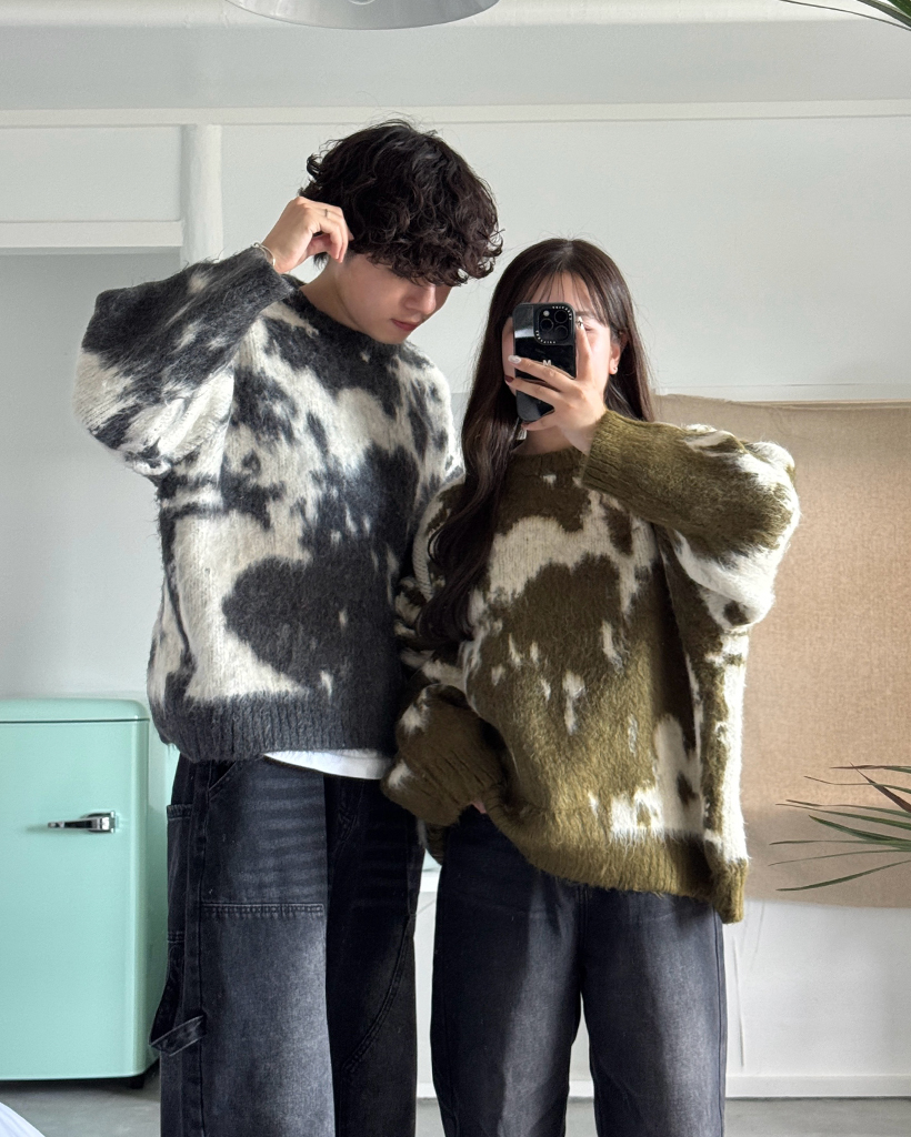 カウパターンモヘアニットルーズセーター | ファッション通販サイト NUGU