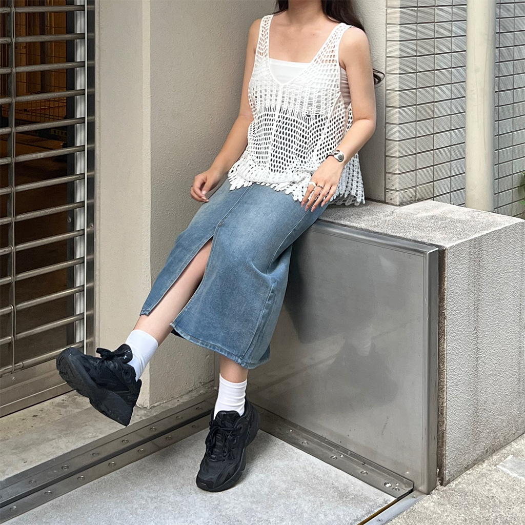 フロントスリットロングデニムスカート | ファッション通販