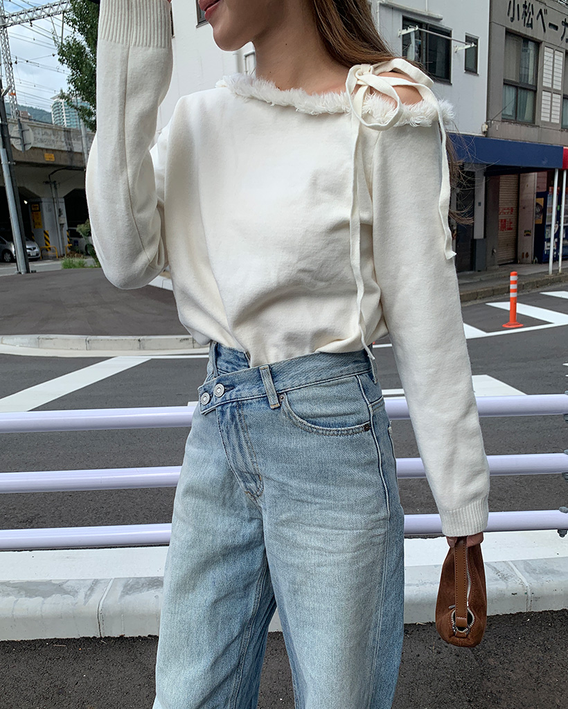 フリンジディテールオフショルニット | ファッション通販サイト NUGU