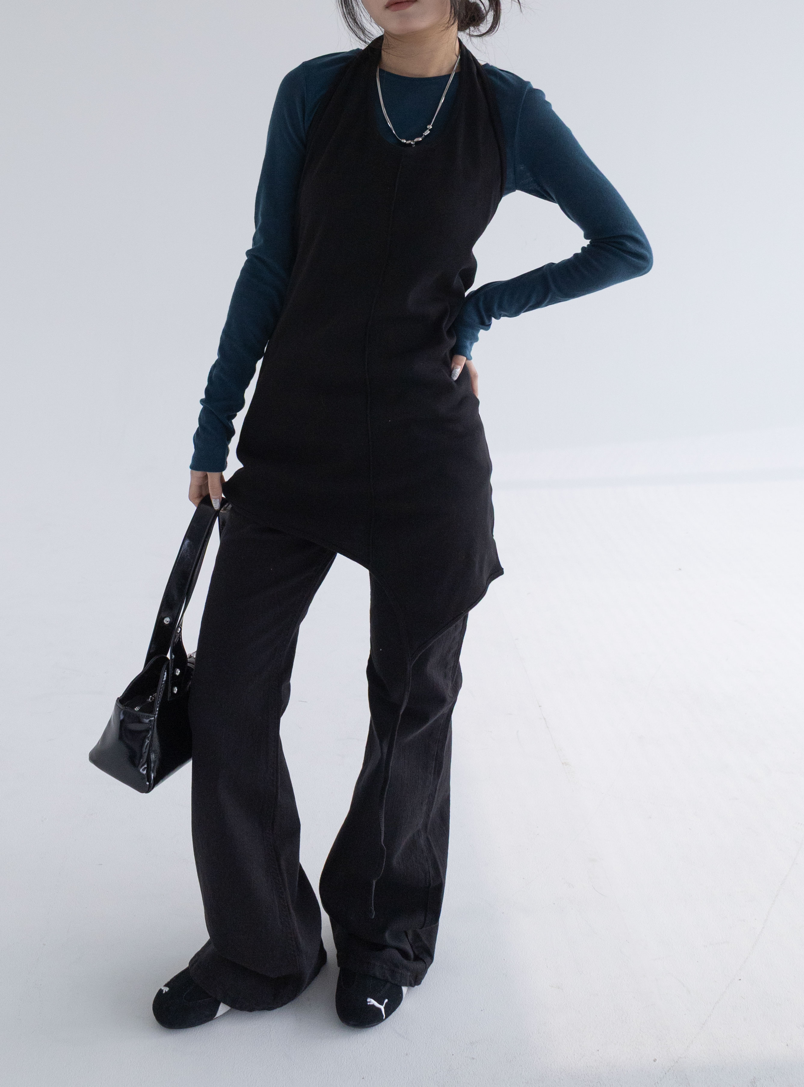 ホルターネックレイヤードワンピース