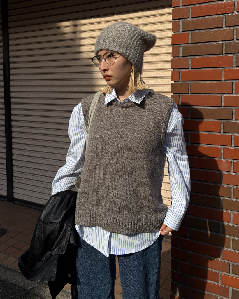 リブヘムウールアルパカミックスニットベスト | ファッション通販