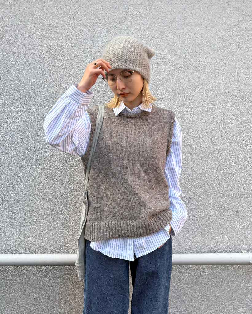 リブヘムウールアルパカミックスニットベスト | ファッション通販