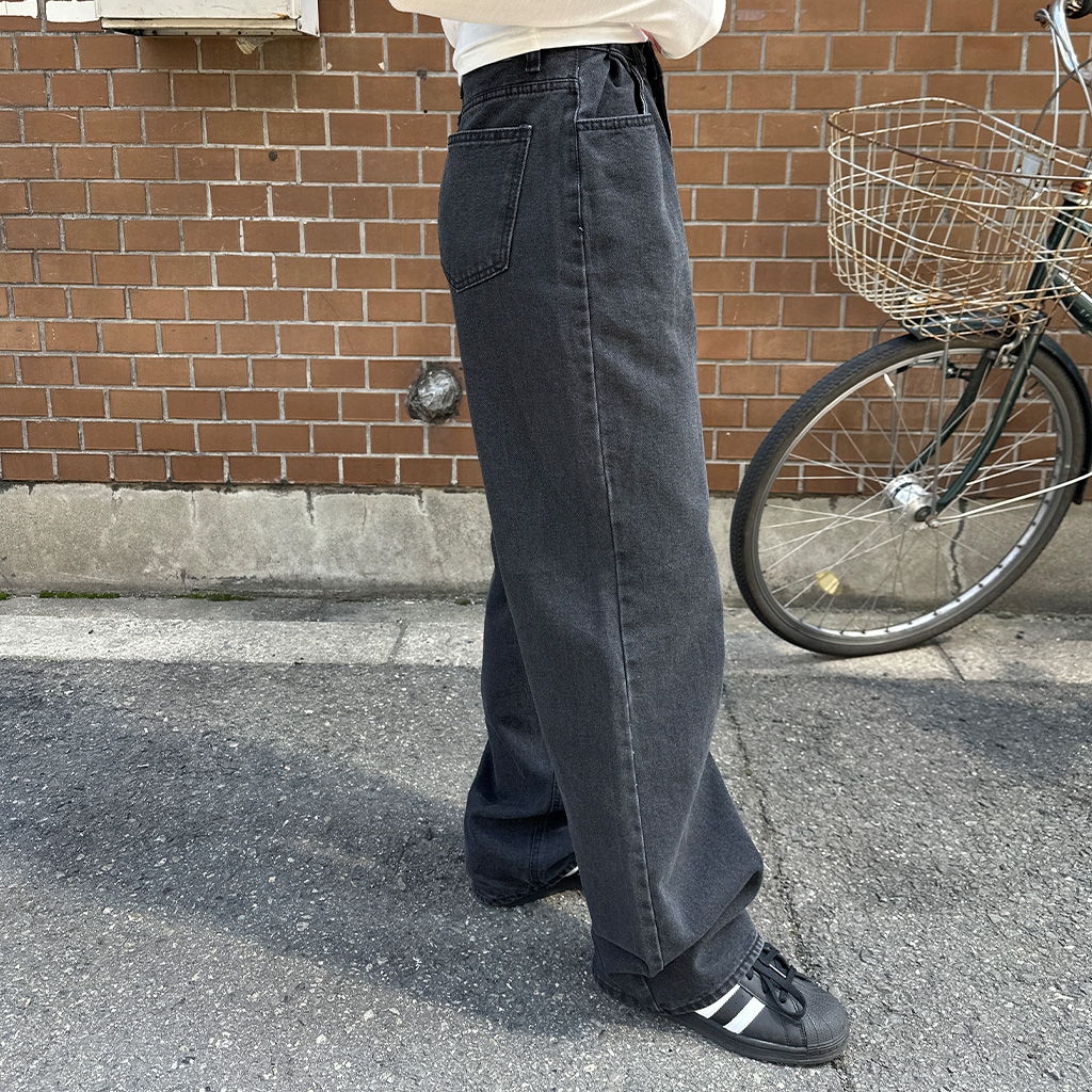 シンプルブラックデニムワイドパンツ | ファッション通販サイト NUGU