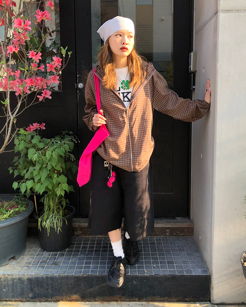 サイドドローストリングタータンチェックジップパーカー