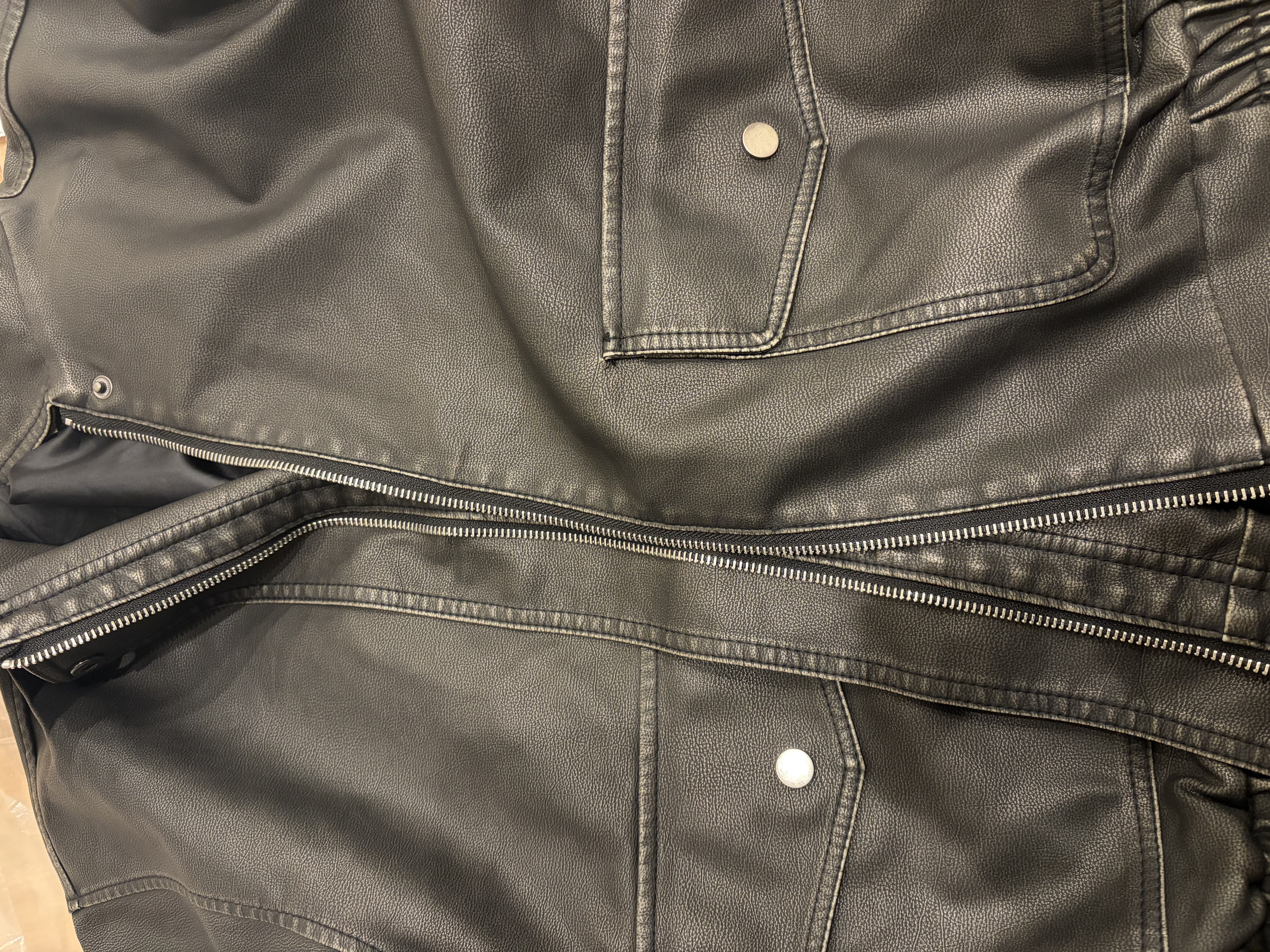 original]ヴィンテージウォッシュポケットオーバーサイズレザー