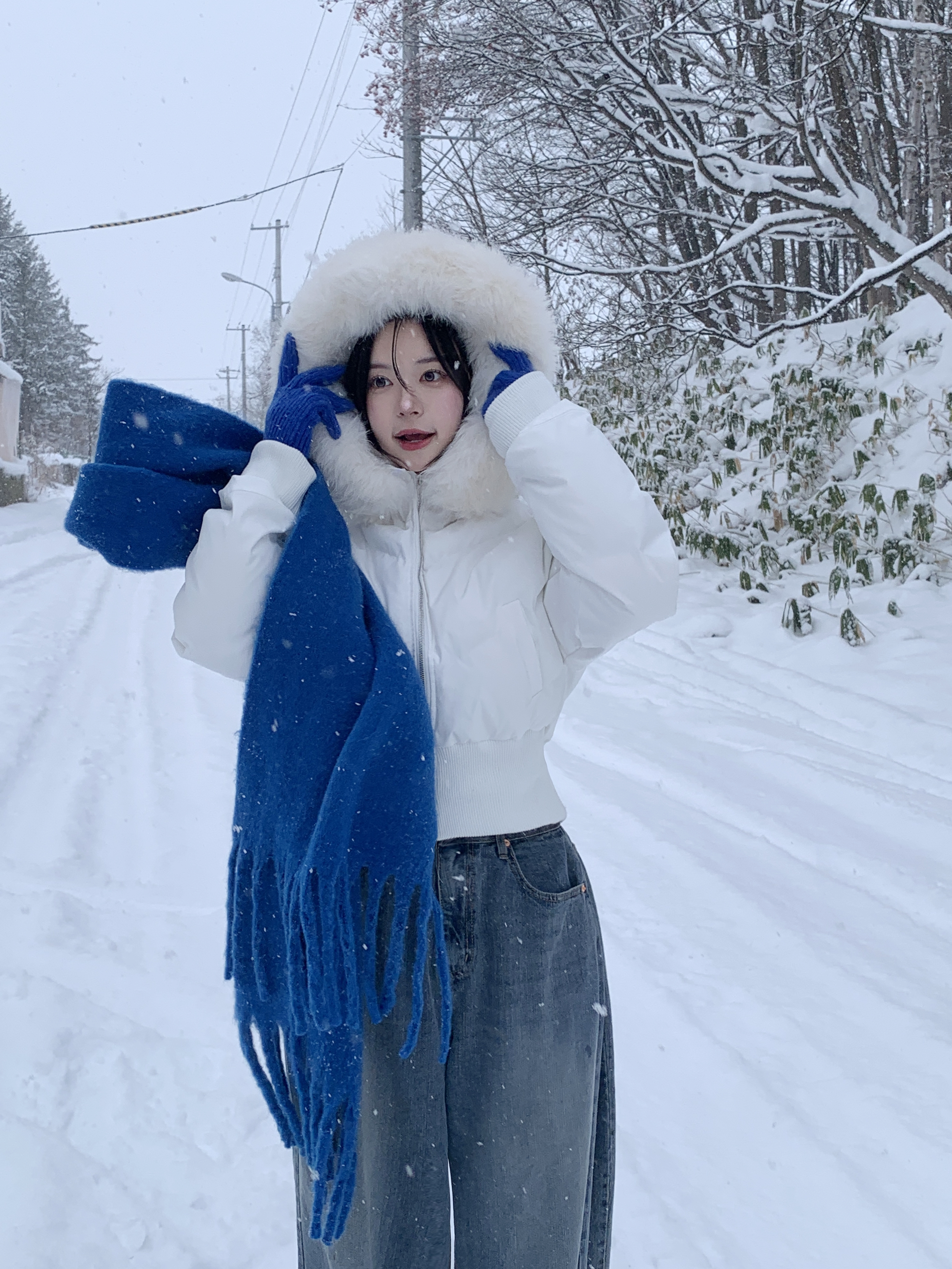 original]ファーフード付きクロップドダウン | ファッション通販サイト