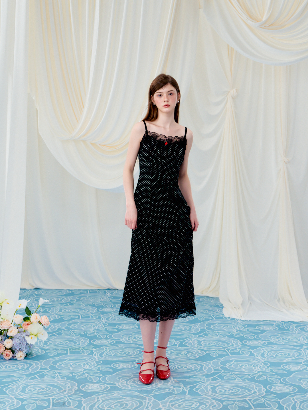 dot chiffon rose long cami one-piece（long） | ファッション通販