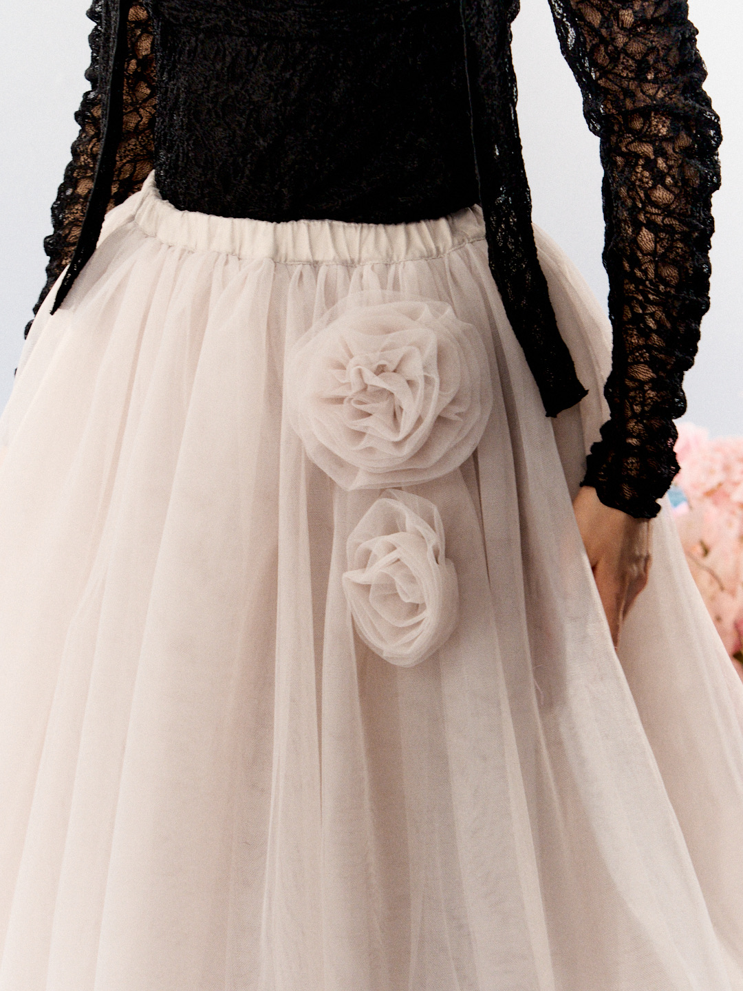 Rose motif ribbon tulle skirt(long) | ファッション通販サイト