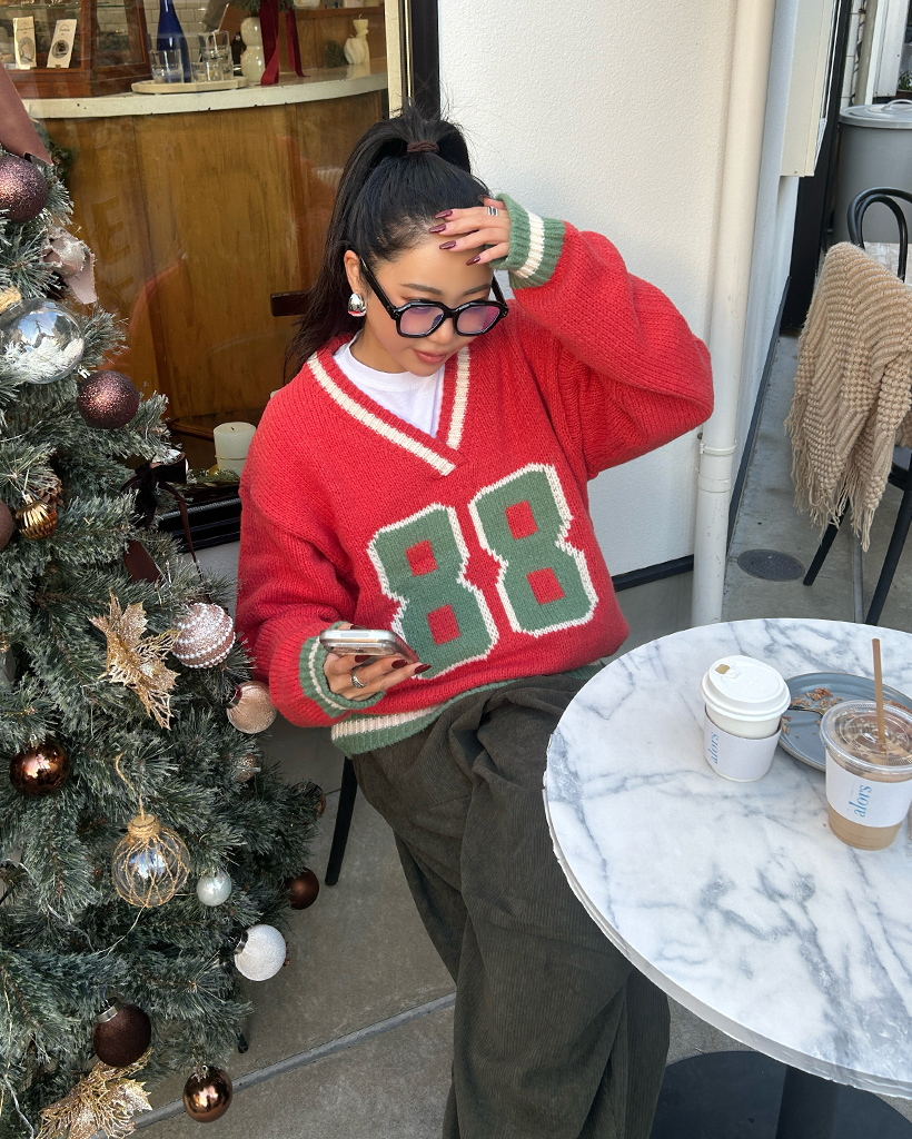 88Vネックバイカラーニット