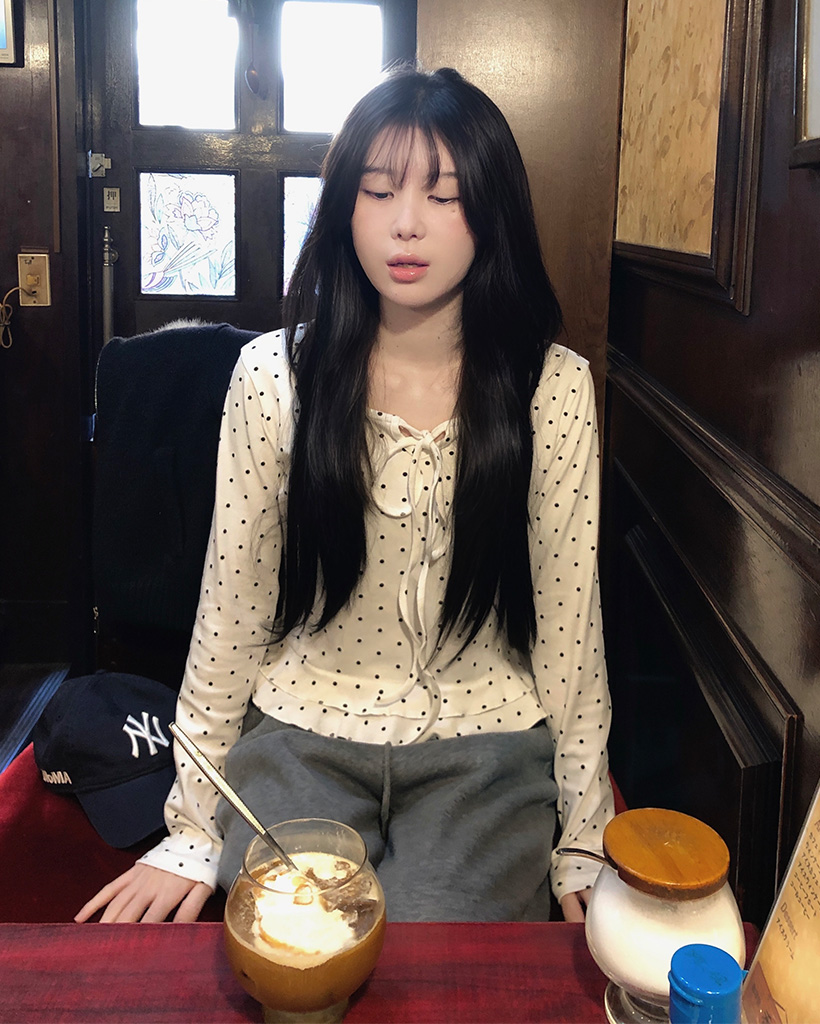 ドットフリル長袖Tシャツ