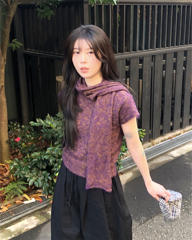 マフラーデザイン半袖ニット