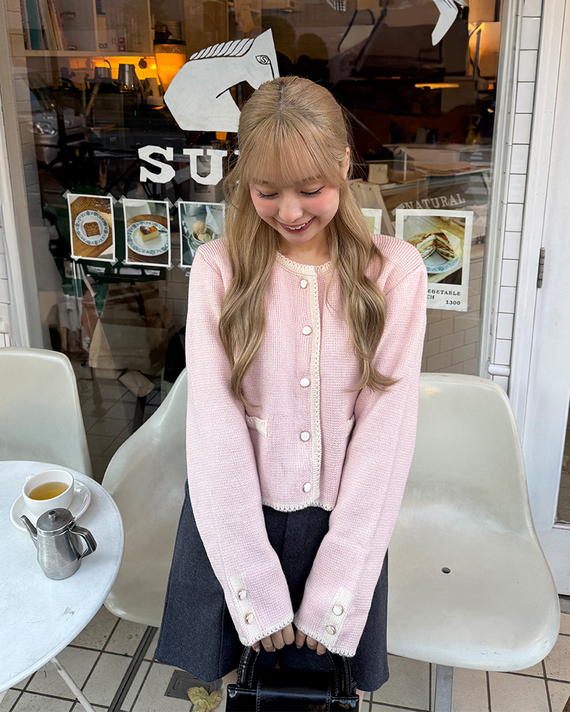 ラインバイカラークロップツイードカーディガン