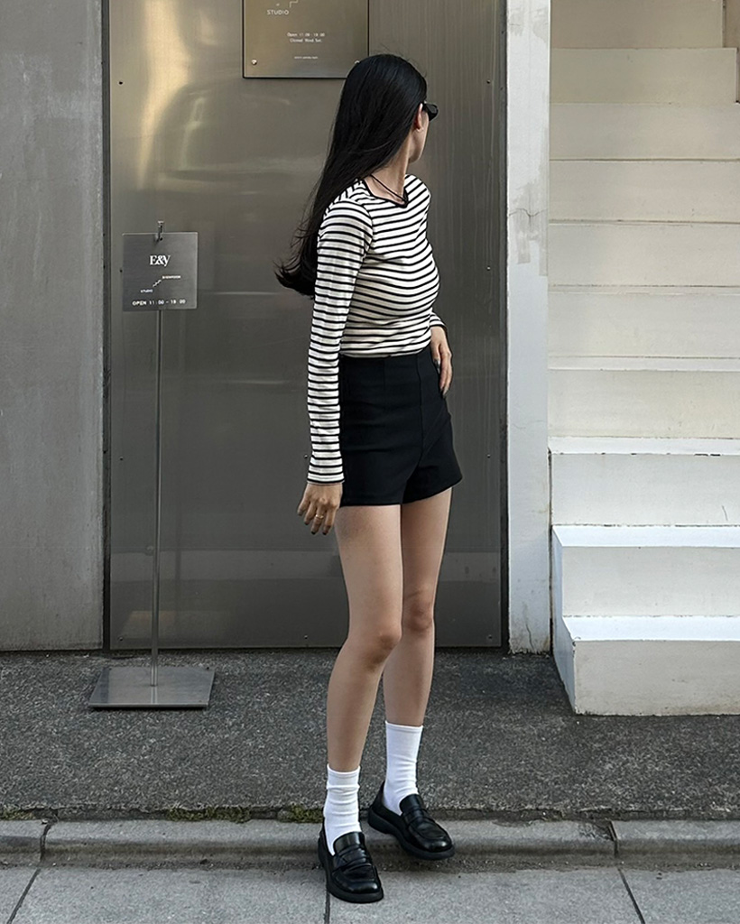 ボーダースリムフィード長袖Tシャツ