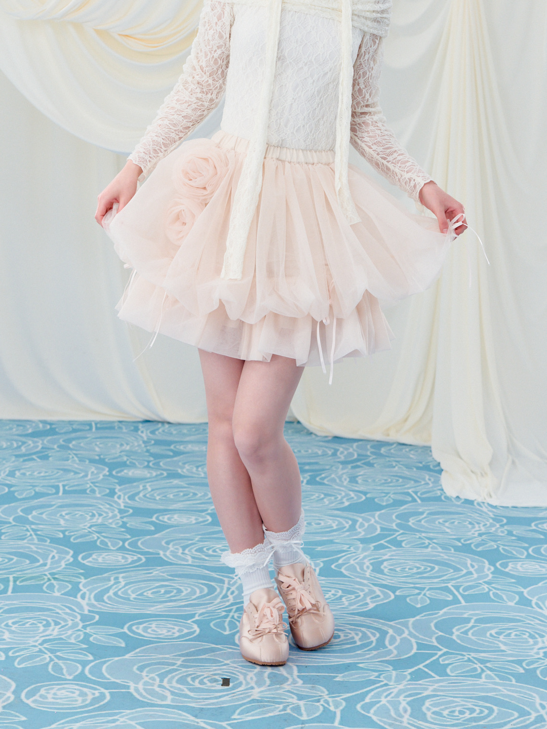 Rose motif ribbon tulle skirt(mini) | ファッション通販サイト